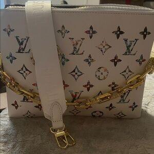 Brand New inspired bag White Monogram Pattern Shoulder Bag with Gold Chain